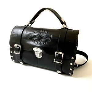 Harley Davidson Vintage Black Leather Crossbody Bag Purse 90s Biker Moto Studs